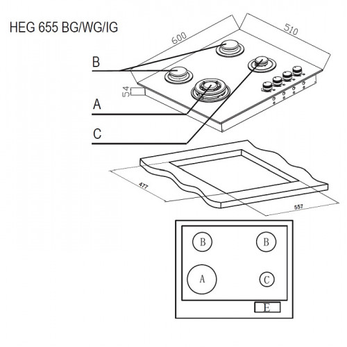 Газовая варочная панель Evelux HEG 655 BG