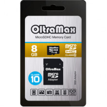 Карта памяти OltraMax MicroSDHC 8GB Class10 + адаптер SD