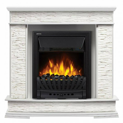 Портал каминный Firelight Scala Classic камень сланец скалистый белый, шпон белый дуб