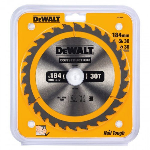 Диск пильный DeWalt 184х30х30 Construction (DT 1942)