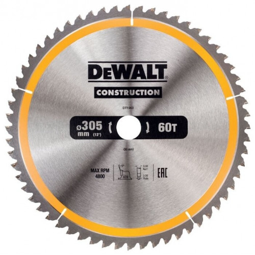 Диск пильный DeWalt Construction DT1960