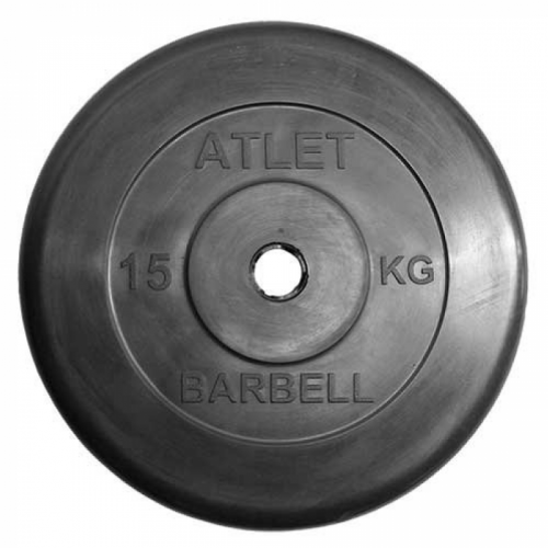 Диск обрезиненный MB Barbell Диск обрезиненный d 31 мм чёрный 15,0 кг Atlet