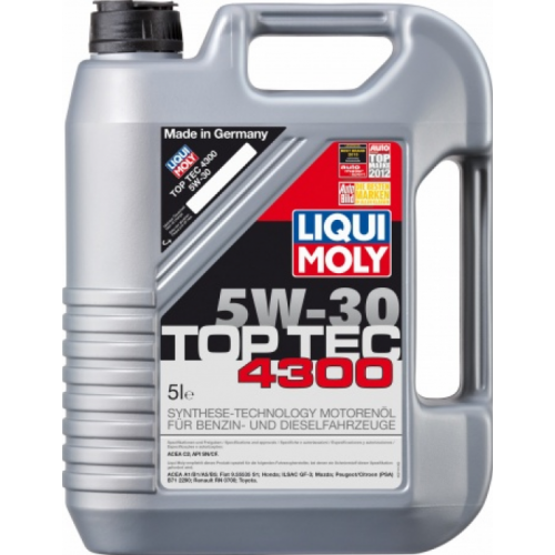 Масло моторное LIQUI MOLY Top Tec 4300 5w30 для PCA, Honda, Toyota, Fiat (5л) Синтетика 8031/3741